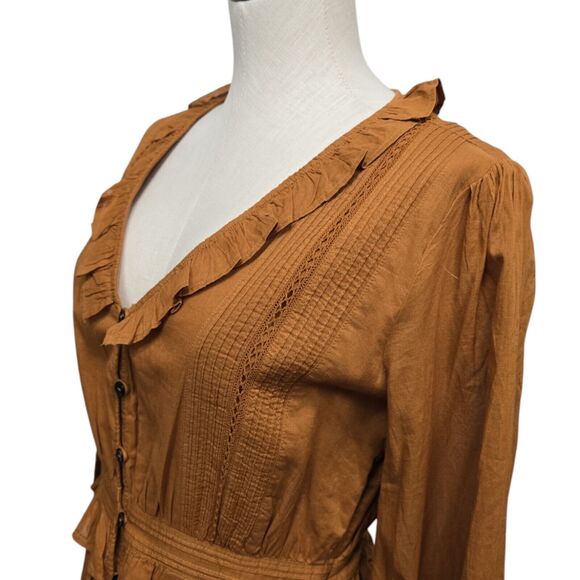 NWT Scotch & Soda Ruffled Frilled Cotton Shirt Dress Brown Size Small Prairie - Picture 8 of 10